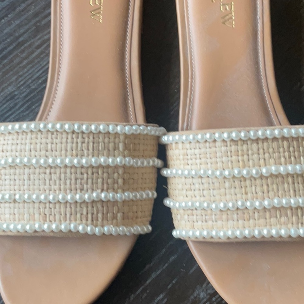 J. Crew Tan Raffia Slide Sandals with Pearl Trim - Picture 2 of 3